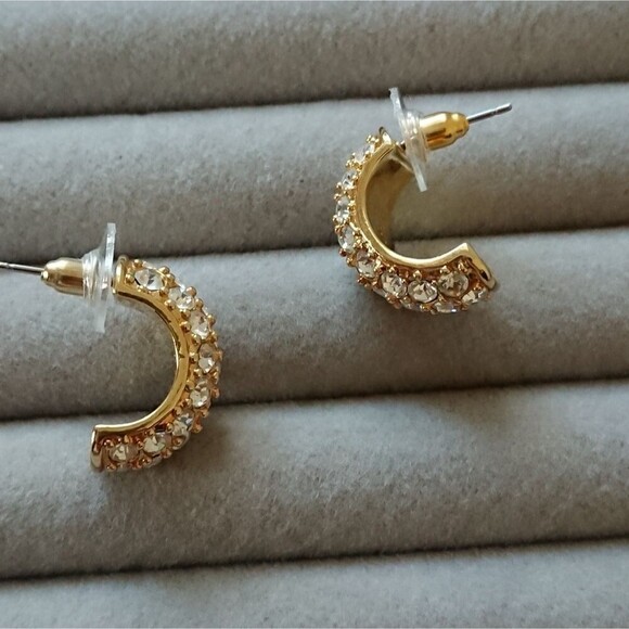 Kenneth Jay Lane Rhodium-Plated & Glass Crystal pierced Half Hoop Earrings - Picture 3 of 8